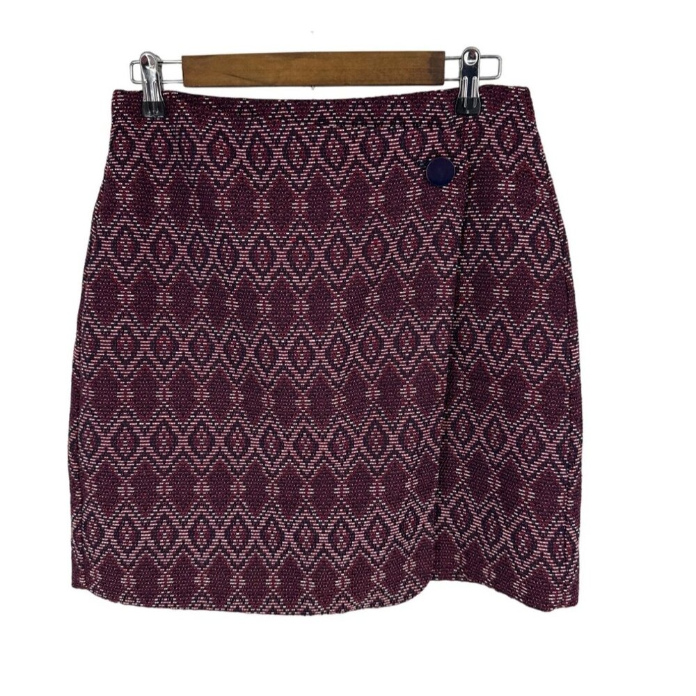 LOFT Faux Wrap Jacquard Textured Geo Diamond Pattern Mini Skirt Size 6